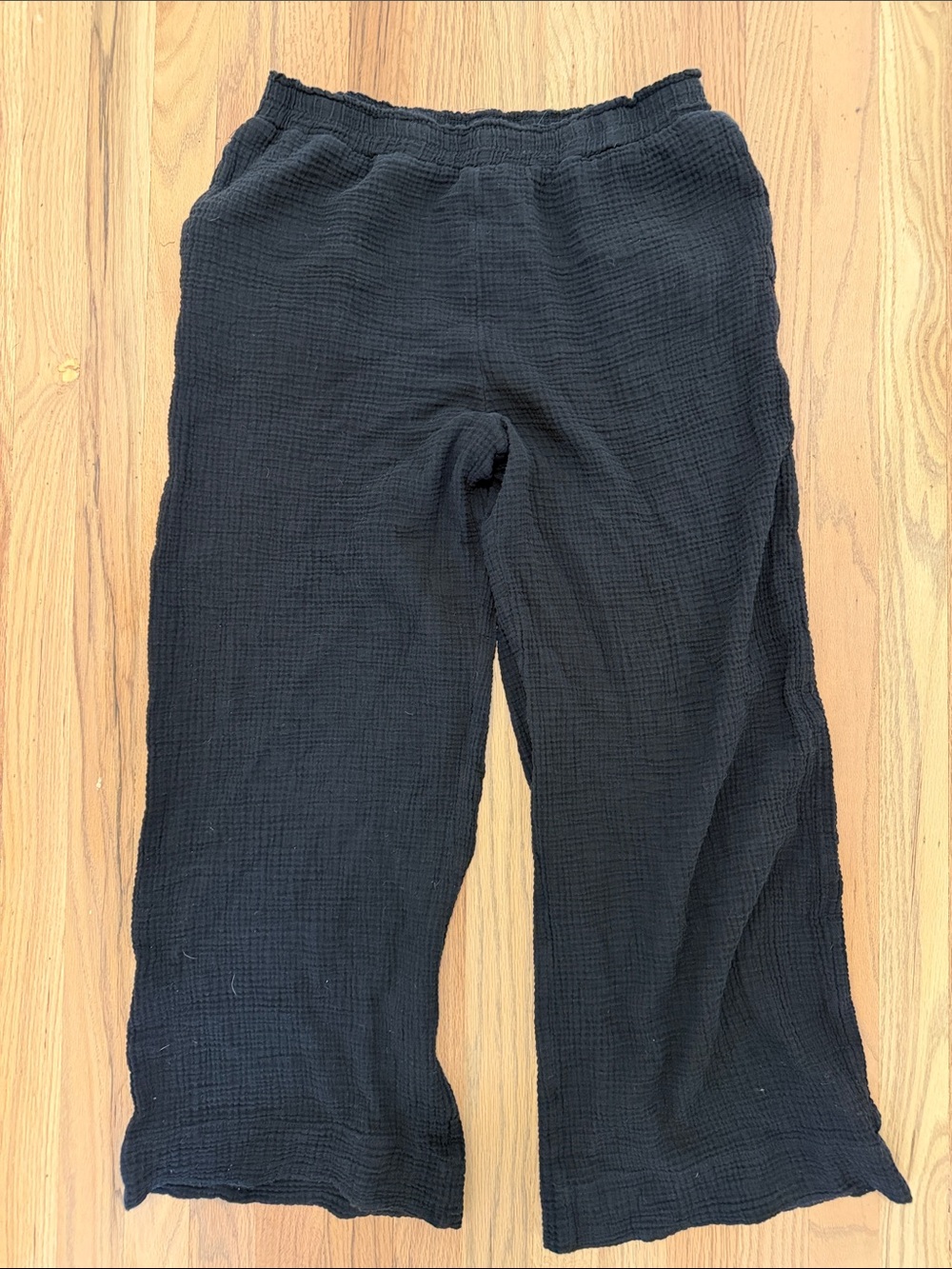 Shade & Shore Women’s Black Cotton Gauze Pull-on Wide Leg Pants Med
